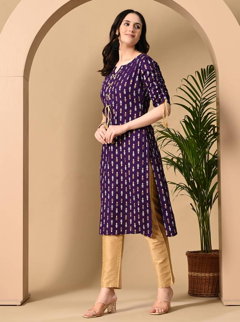  purple  printed viscose rayon ethnic kurtis
