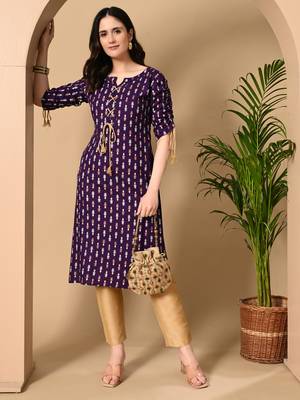  purple  printed viscose rayon ethnic kurtis 5