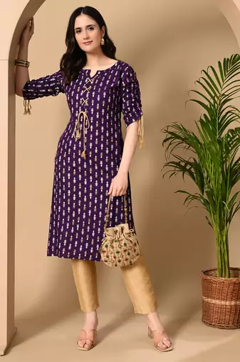  purple  printed viscose rayon ethnic kurtis