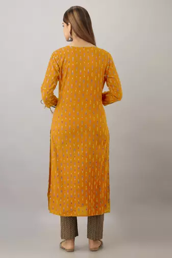 light yellow  printed viscose rayon ethnic kurtis