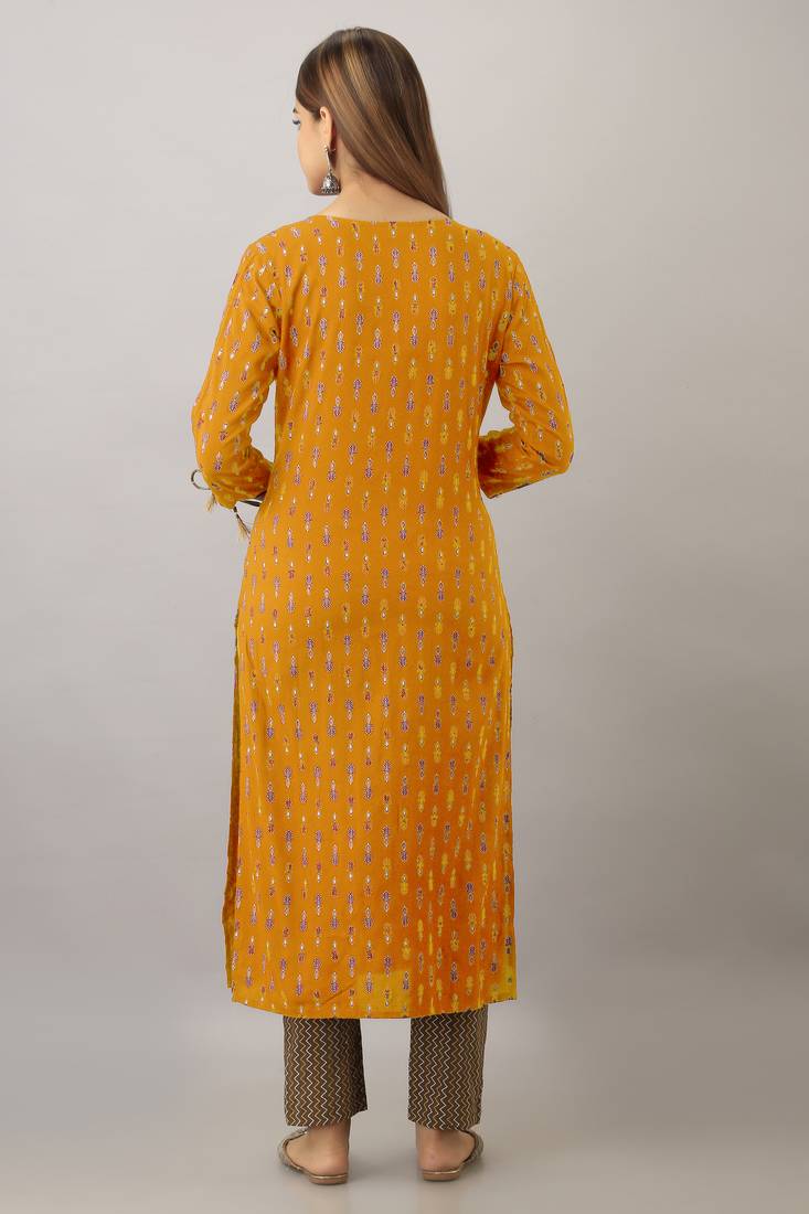 light yellow  printed viscose rayon ethnic kurtis