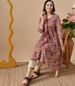 brown  printed viscose rayon ethnic kurtis