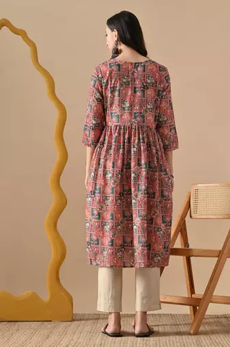 brown  printed viscose rayon ethnic kurtis