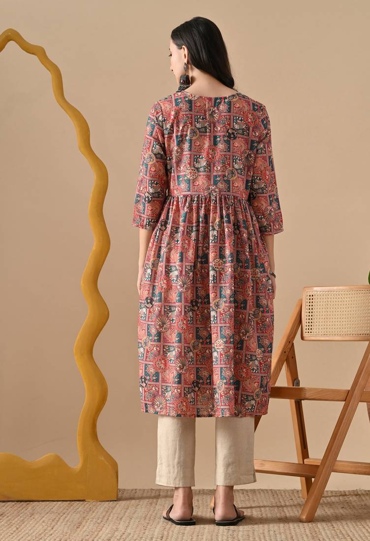 brown  printed viscose rayon ethnic kurtis