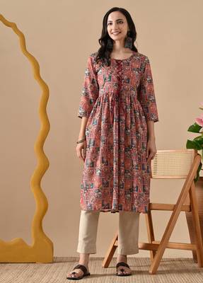 brown  printed viscose rayon ethnic kurtis 3