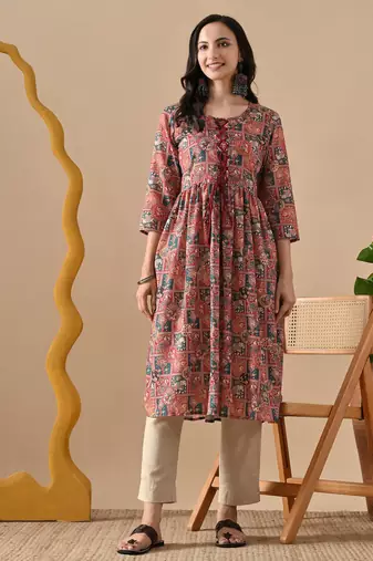 brown  printed viscose rayon ethnic kurtis