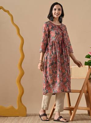 brown  printed viscose rayon ethnic kurtis 4