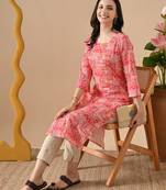 pink  printed viscose rayon ethnic kurtis
