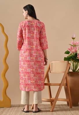 pink  printed viscose rayon ethnic kurtis 2