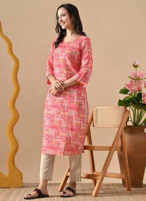 pink  printed viscose rayon ethnic kurtis 3