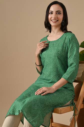 green  printed viscose rayon ethnic kurtis