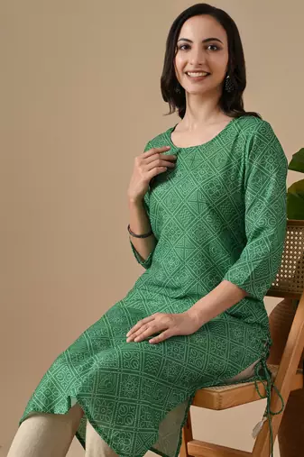 green  printed viscose rayon ethnic kurtis
