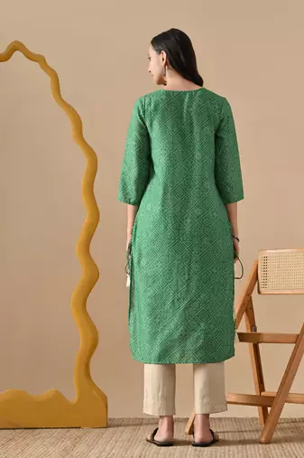 green  printed viscose rayon ethnic kurtis