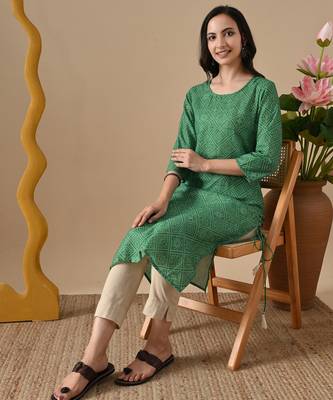 green  printed viscose rayon ethnic kurtis 4