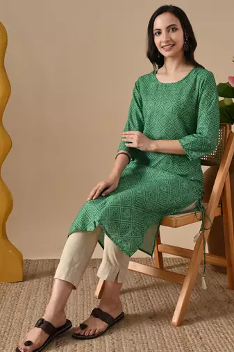 green  printed viscose rayon ethnic kurtis