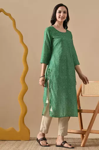 green  printed viscose rayon ethnic kurtis