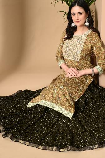 light yellow printed viscose rayon ethnic kurtis