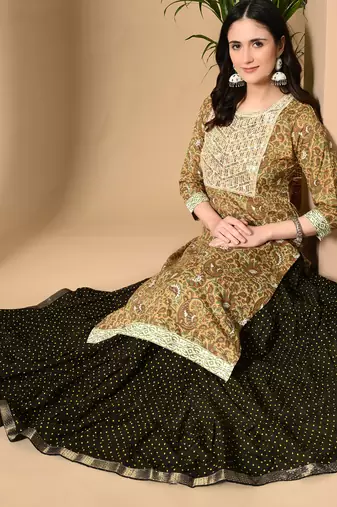 light yellow printed viscose rayon ethnic kurtis