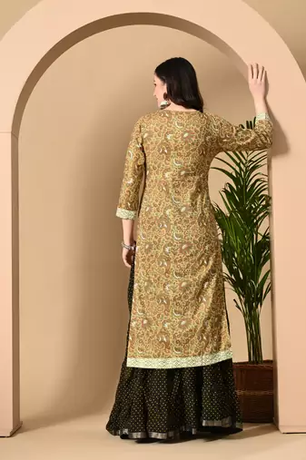 light yellow printed viscose rayon ethnic kurtis