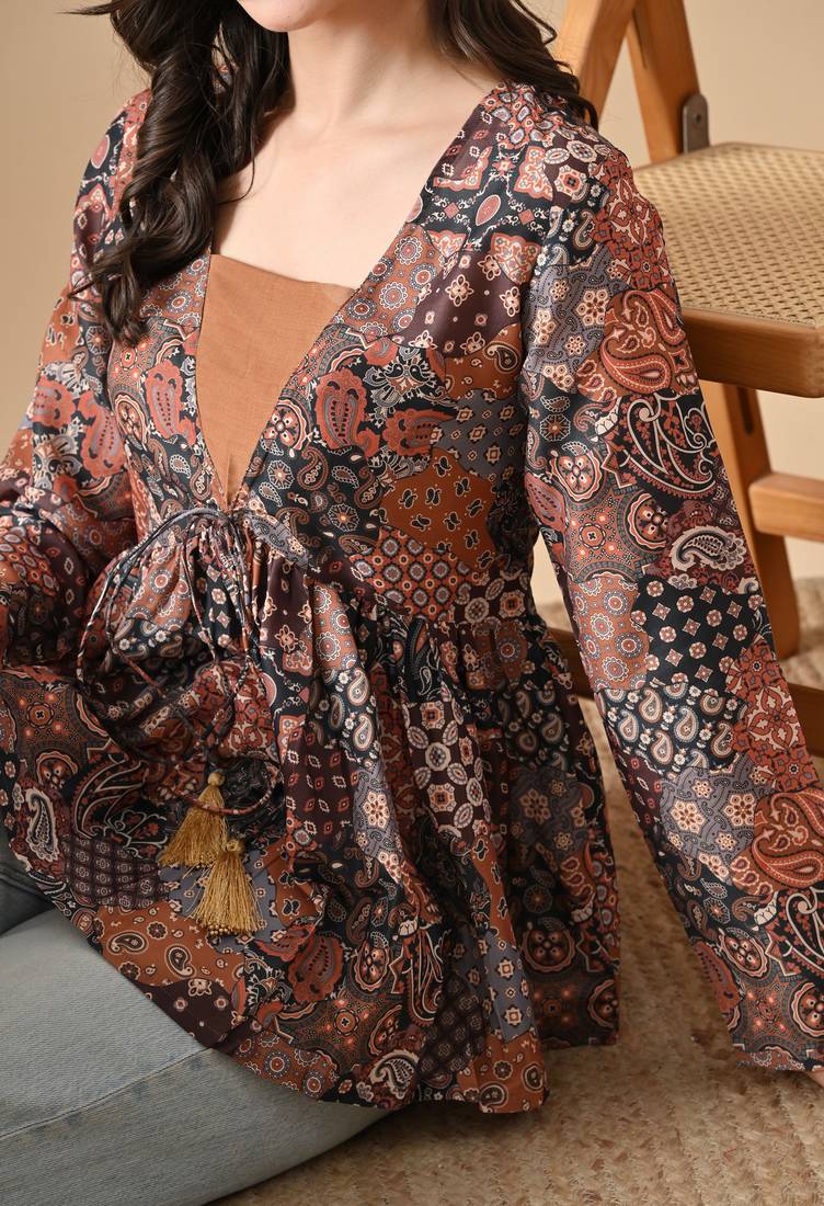 multicolor printed viscose rayon short kurti