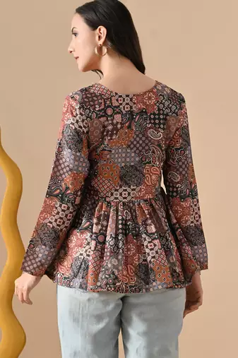 multicolor printed viscose rayon short kurti