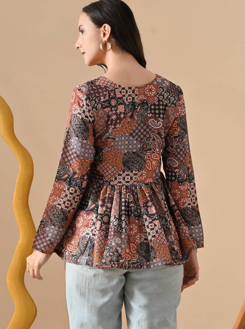 multicolor printed viscose rayon short kurti