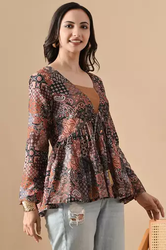 multicolor printed viscose rayon short kurti