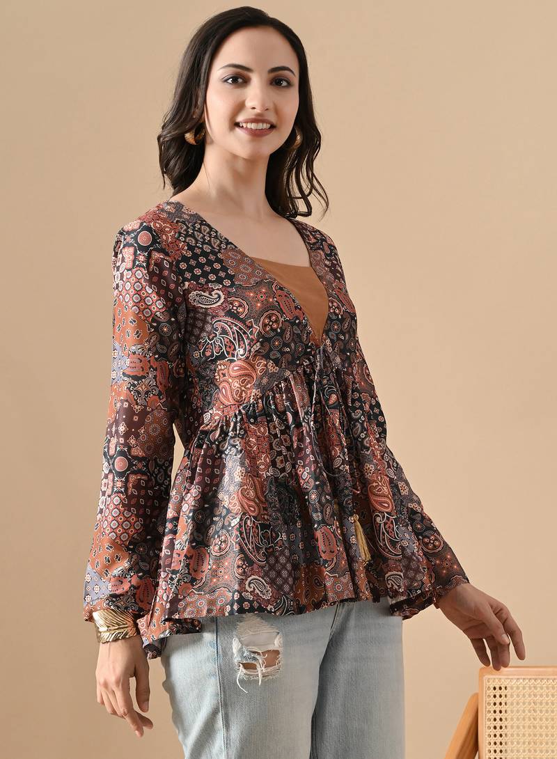 multicolor printed viscose rayon short kurti