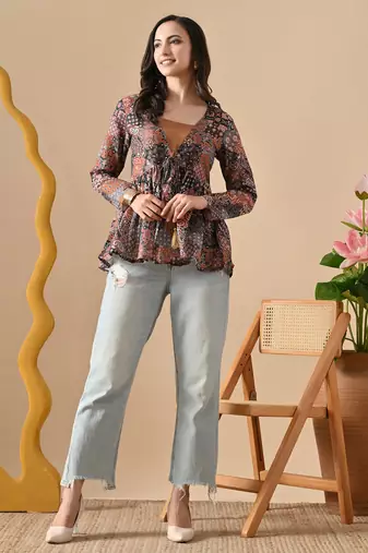 multicolor printed viscose rayon short kurti
