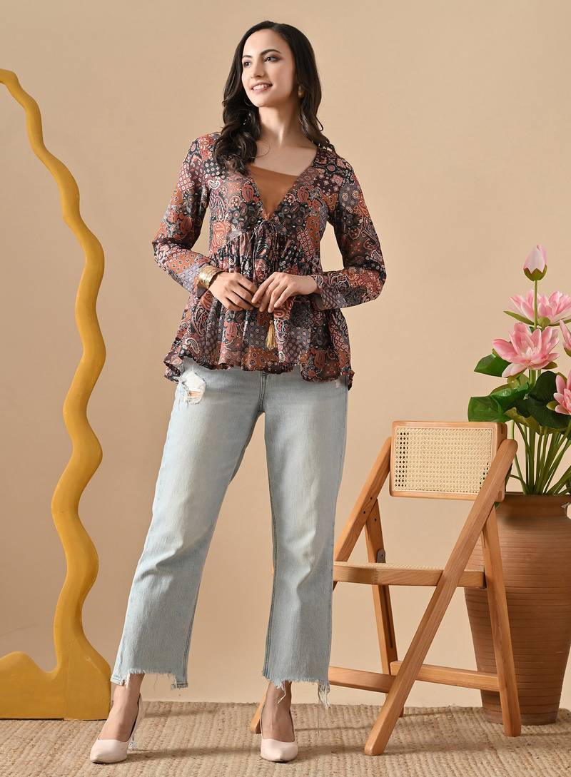 multicolor printed viscose rayon short kurti