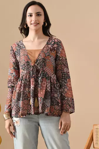 multicolor printed viscose rayon short kurti