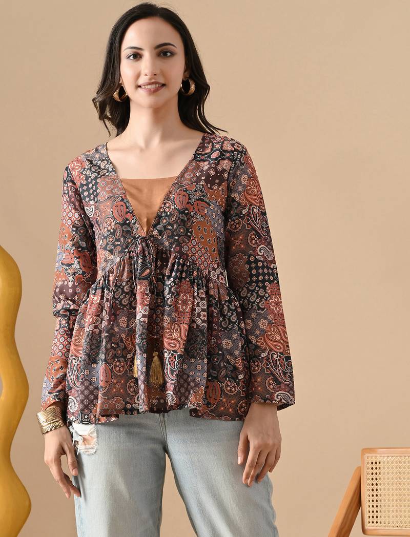 multicolor printed viscose rayon short kurti