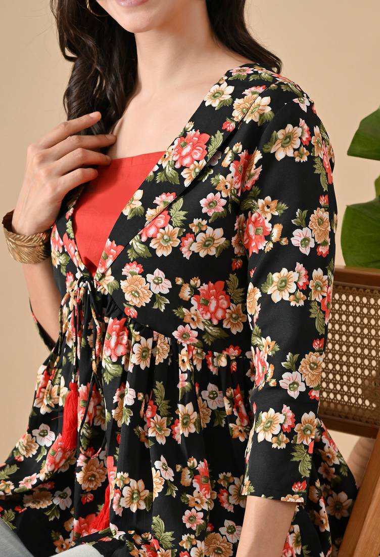 multicolor printed viscose rayon short kurti