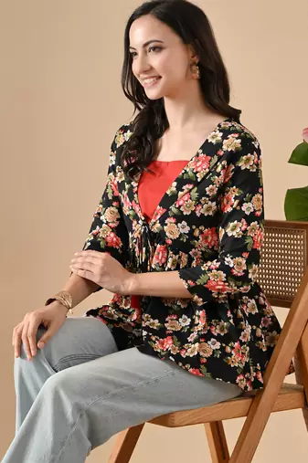 multicolor printed viscose rayon short kurti