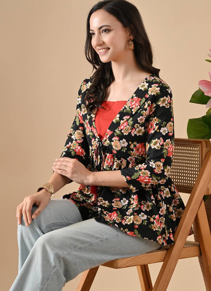 multicolor printed viscose rayon short kurti