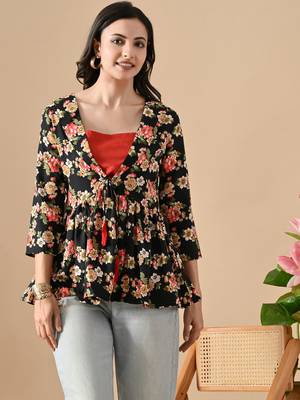 multicolor printed viscose rayon short kurti 1