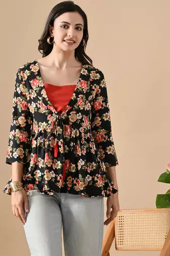 multicolor printed viscose rayon short kurti