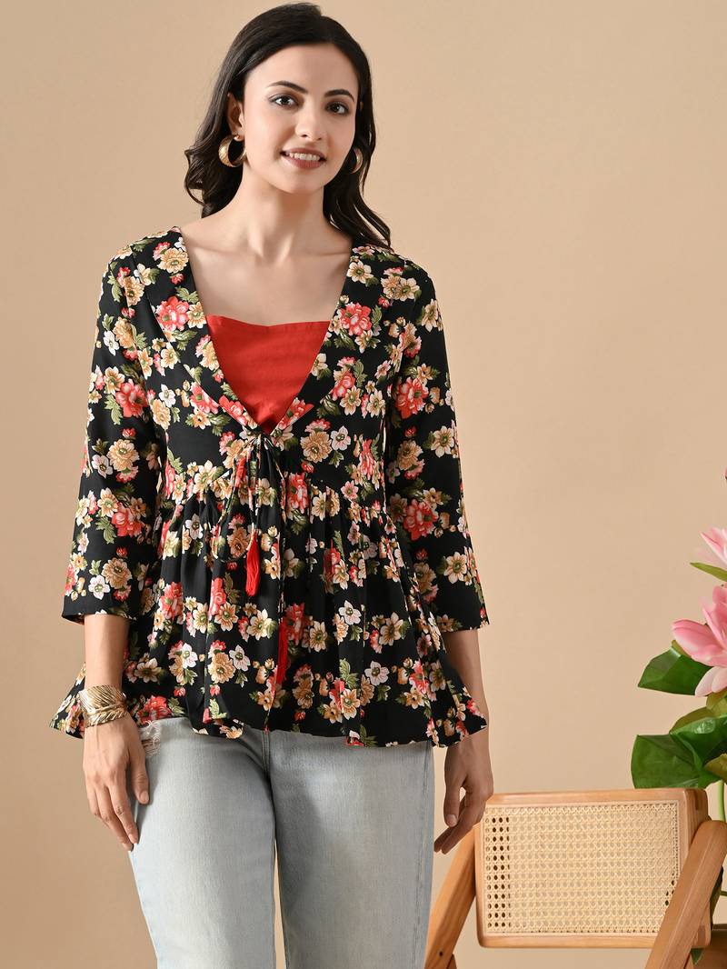 multicolor printed viscose rayon short kurti