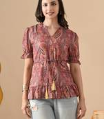 brown printed viscose rayon short kurti