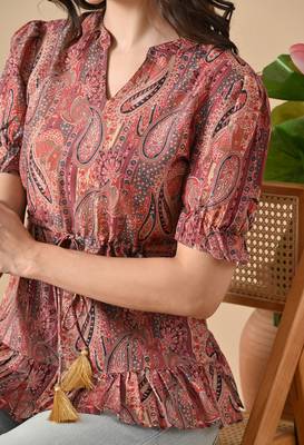 brown printed viscose rayon short kurti 4