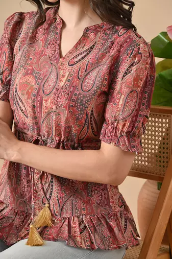 brown printed viscose rayon short kurti