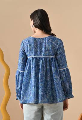 blue printed viscose rayon short kurti 2