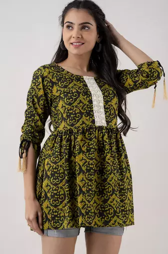 red printed pure cotton short kurti