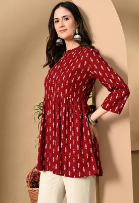 maroon printed viscose rayon short kurti 1