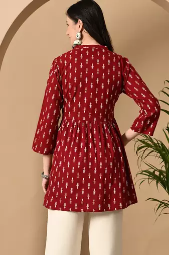 maroon printed viscose rayon short kurti