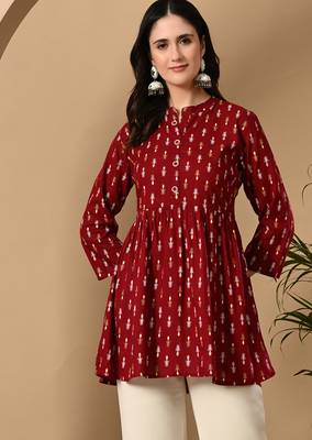 maroon printed viscose rayon short kurti 3