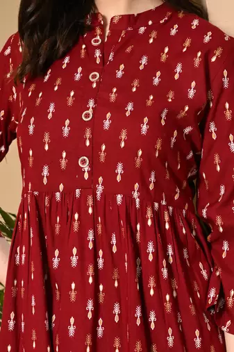 maroon printed viscose rayon short kurti
