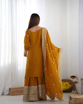 Mustard colour chinnon silk heavy embroidery work fully pakistani suit 3