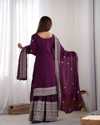 Wine colour chinnon silk heavy embroidery work fully pakistani suit 4