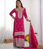 Pink colour chinnon silk heavy embroidery work fully stitched pakistani suit